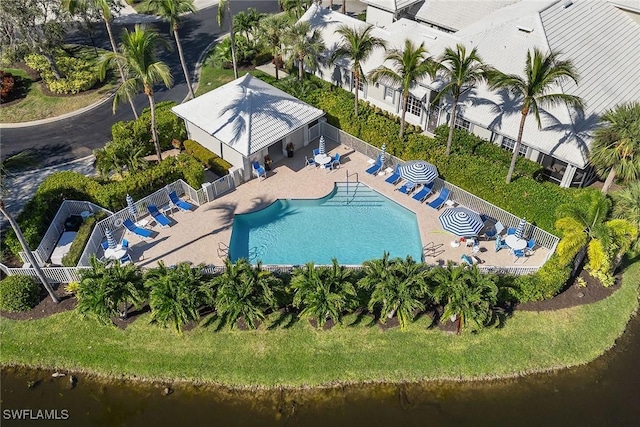 aerial view featuring a water view