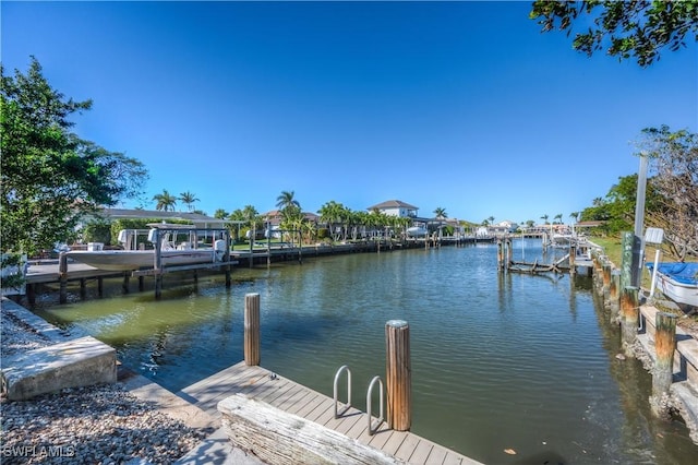 view of dock with a water view