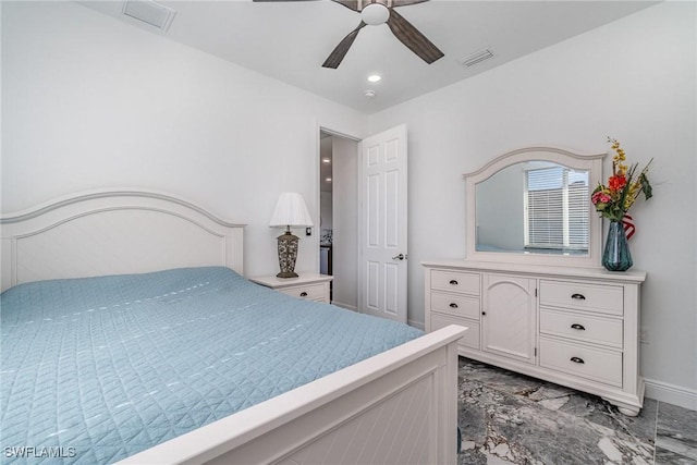 bedroom featuring ceiling fan