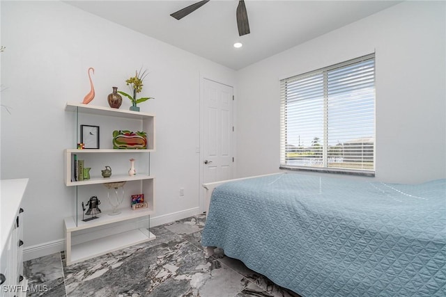 bedroom featuring ceiling fan