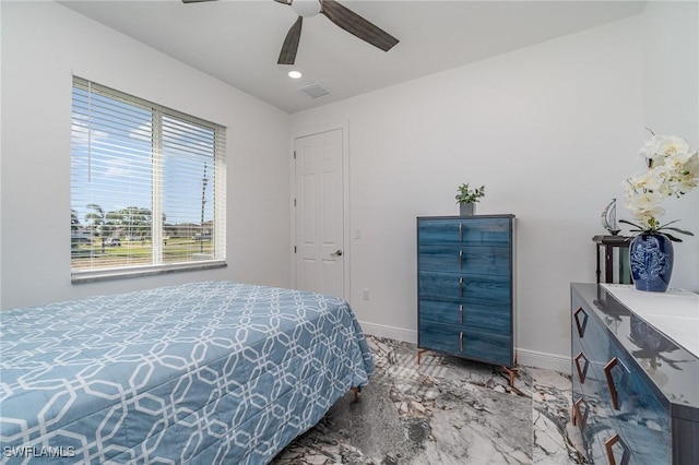 bedroom featuring ceiling fan