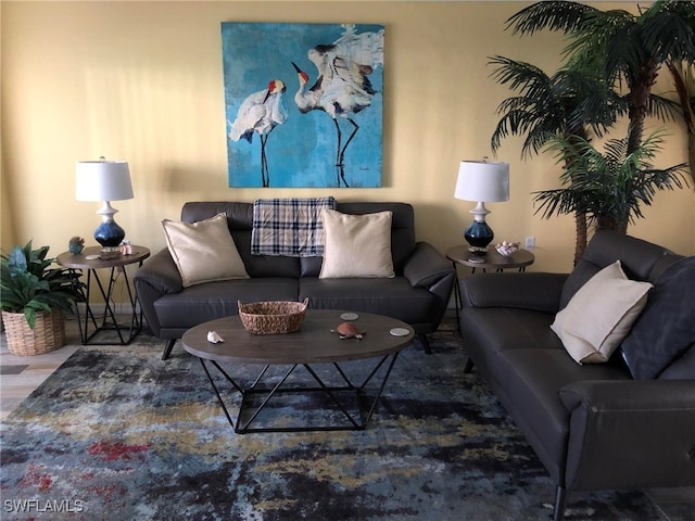 living room with hardwood / wood-style flooring