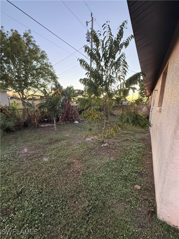 view of yard at dusk