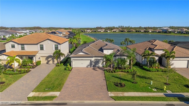 aerial view with a water view