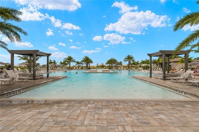 view of pool featuring a patio area