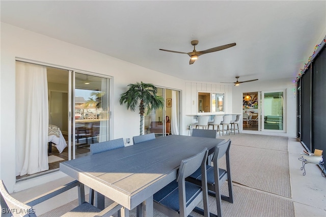 dining area with ceiling fan