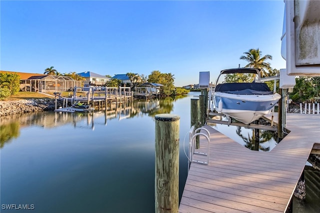 dock area with a water view