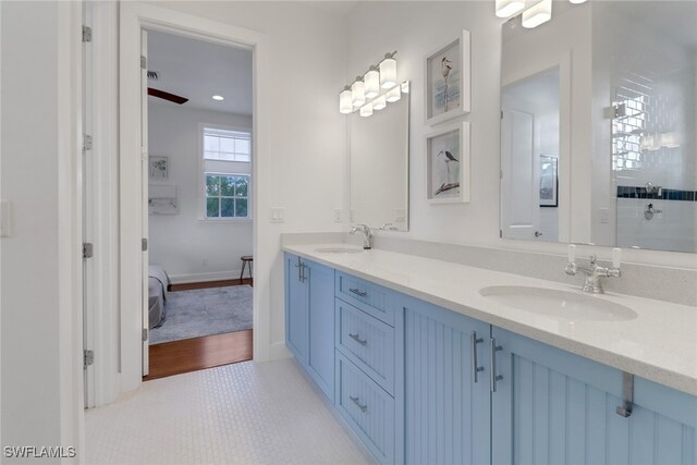 bathroom with wood-type flooring and vanity