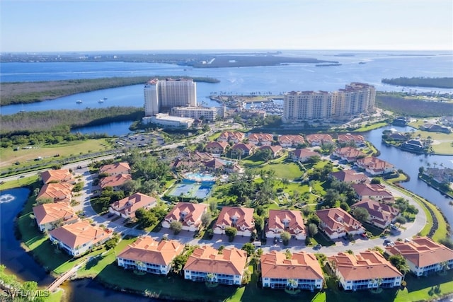 aerial view with a water view