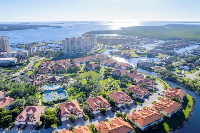 aerial view with a water view