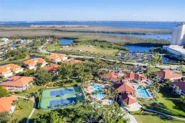 bird's eye view featuring a water view