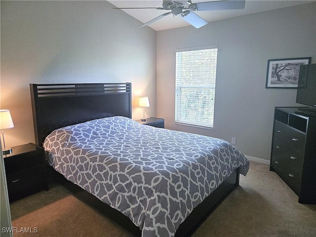 bedroom with carpet floors and ceiling fan