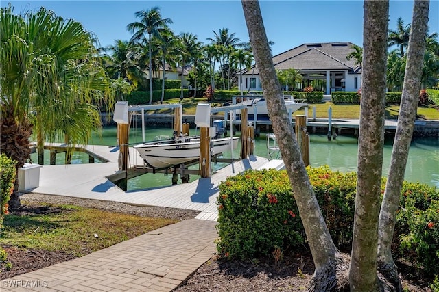 dock area featuring a water view