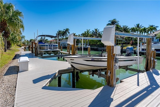 view of dock with a water view