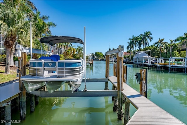 dock area with a water view