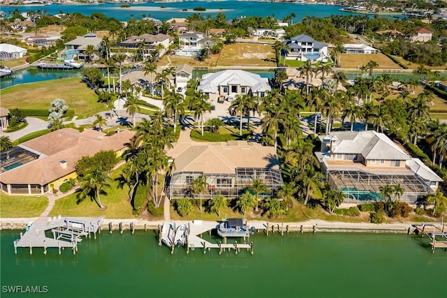 bird's eye view featuring a water view