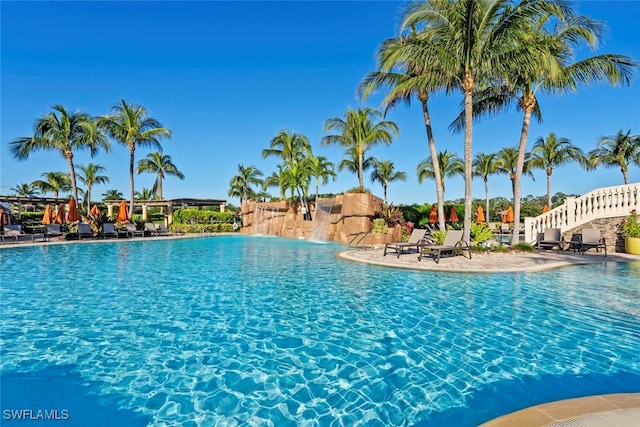 view of swimming pool with a patio