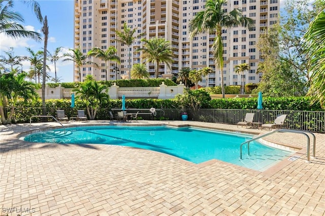 view of swimming pool with a patio