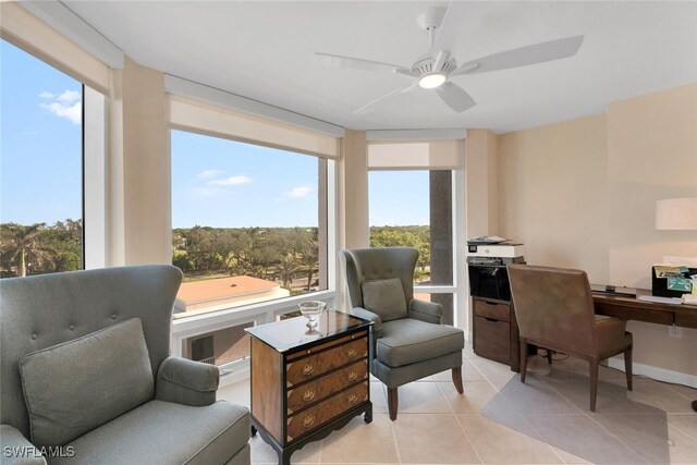 interior space with ceiling fan and plenty of natural light