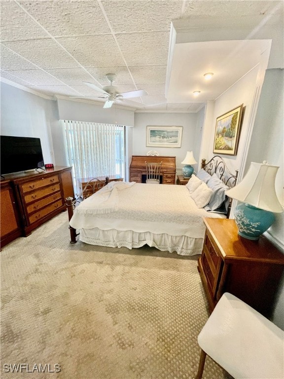 bedroom featuring carpet floors and ceiling fan