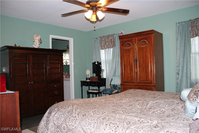 bedroom featuring ceiling fan