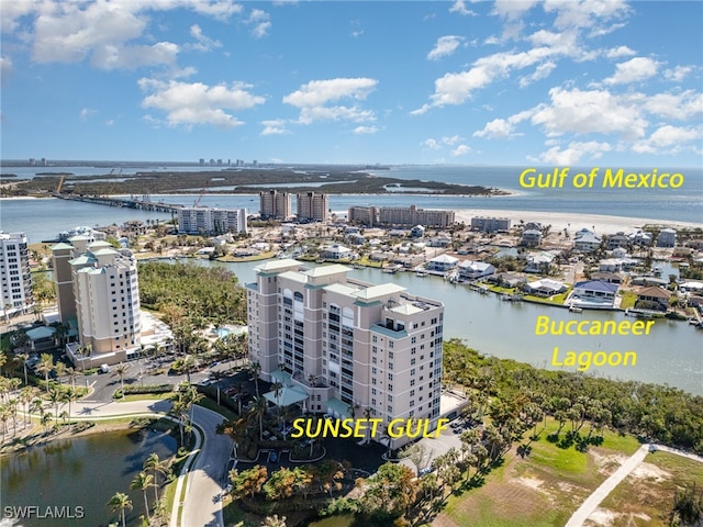 aerial view with a water view