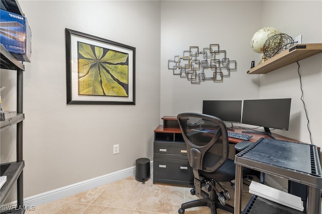 home office featuring light tile patterned flooring