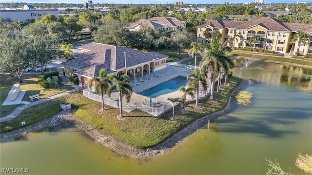 aerial view with a water view