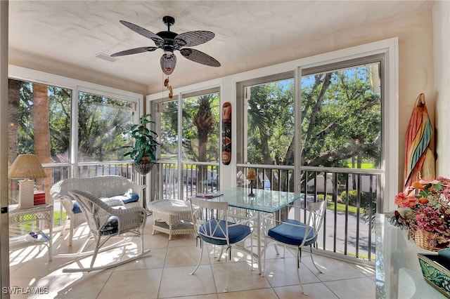 sunroom featuring ceiling fan