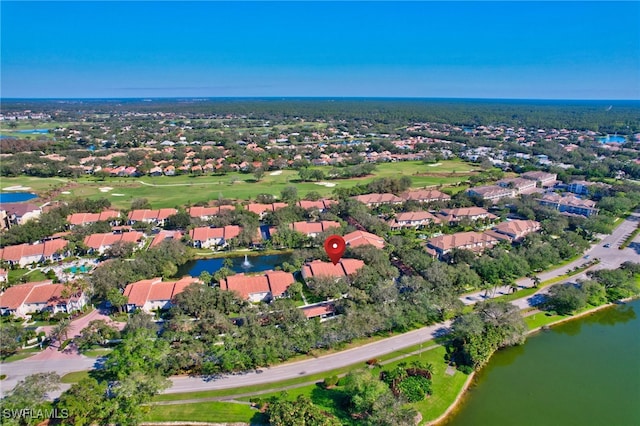 aerial view featuring a water view