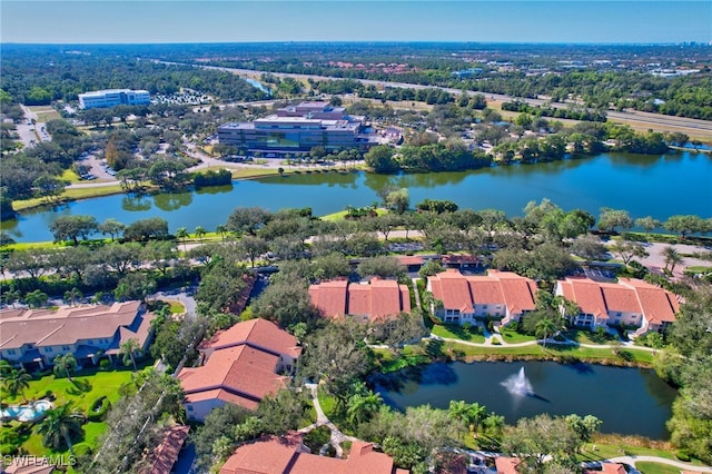 aerial view with a water view