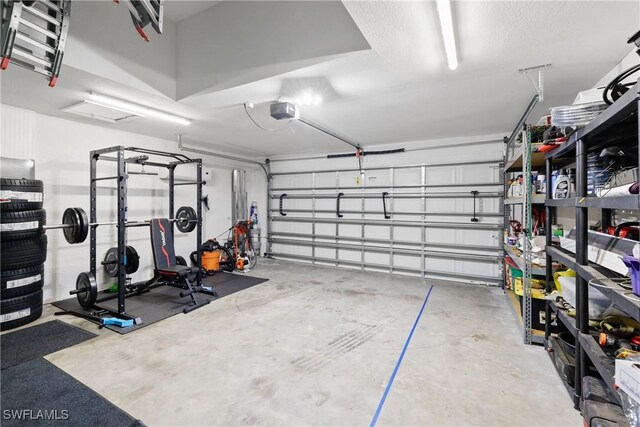 garage with a garage door opener