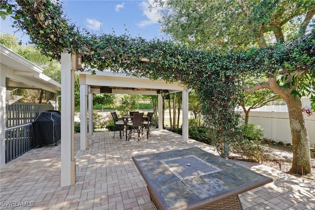 view of patio featuring a gazebo and grilling area