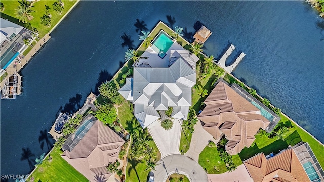 aerial view with a water view