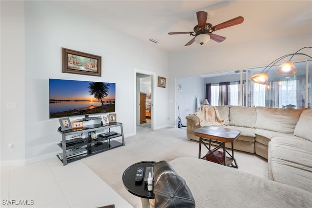 living room with ceiling fan