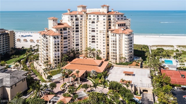 exterior space with a view of the beach and a water view