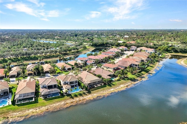 aerial view with a water view