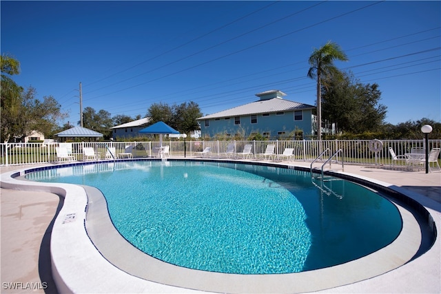 view of swimming pool with a patio area