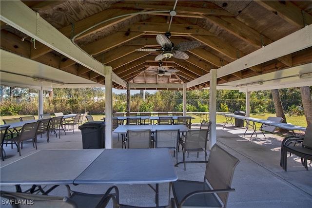 view of patio / terrace with a gazebo and ceiling fan