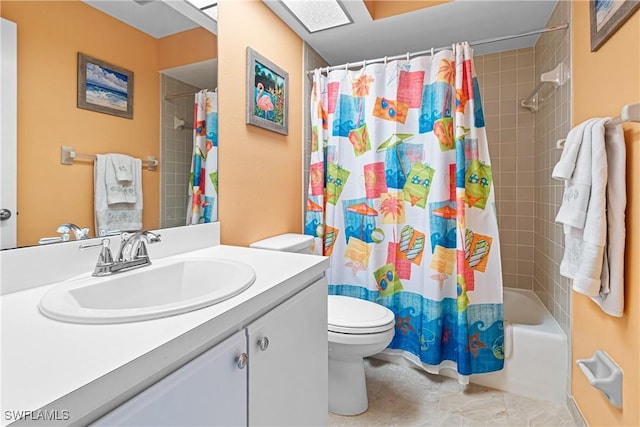 full bathroom featuring vanity, toilet, and shower / tub combo