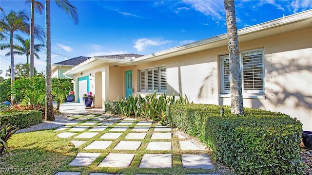 exterior space with a garage