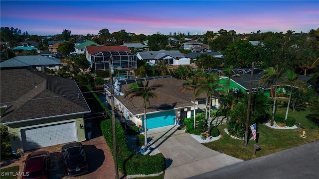 view of aerial view at dusk