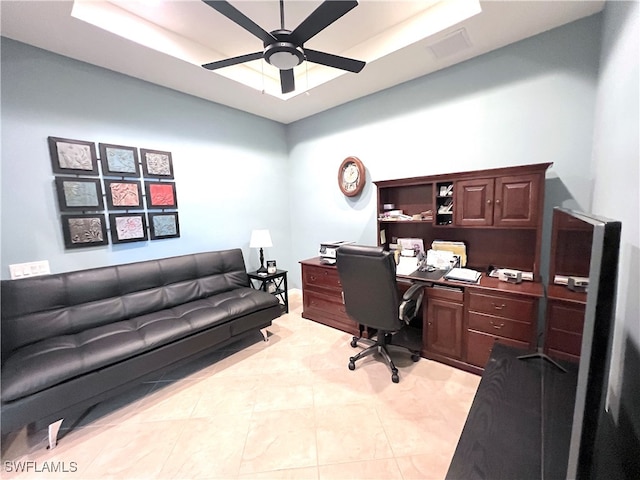 home office featuring ceiling fan