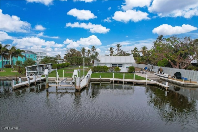 view of dock with a water view