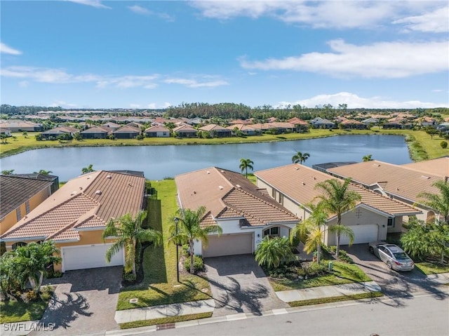 aerial view with a water view