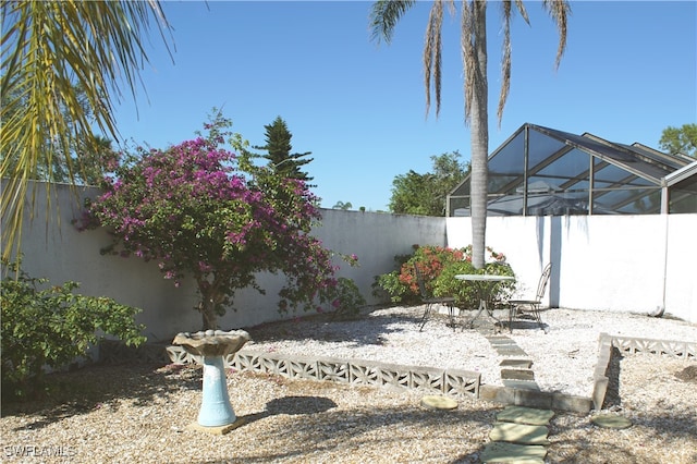 view of yard with a patio area and a lanai