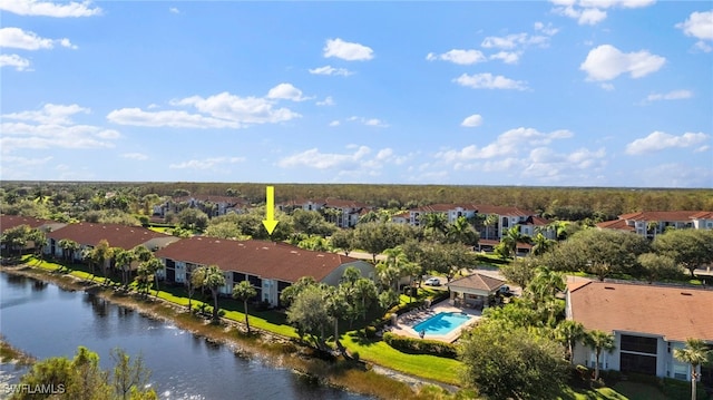 aerial view featuring a water view