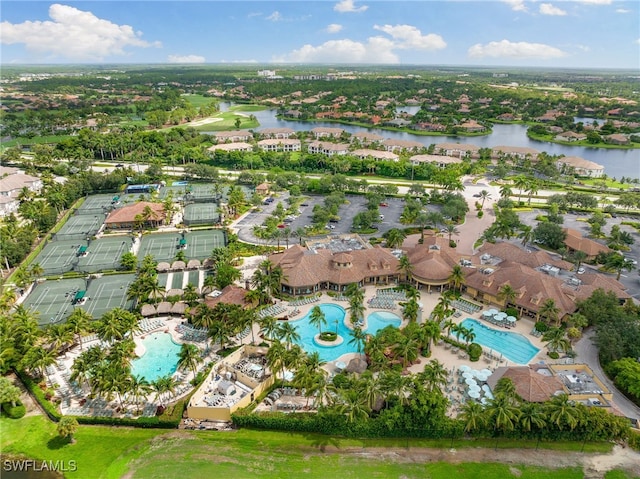 bird's eye view featuring a water view