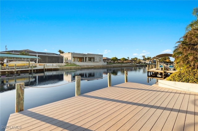 dock area with a water view