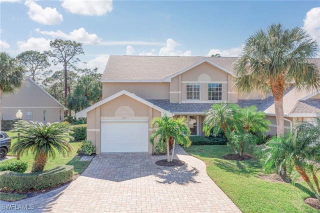 view of front of home with a garage and a front yard